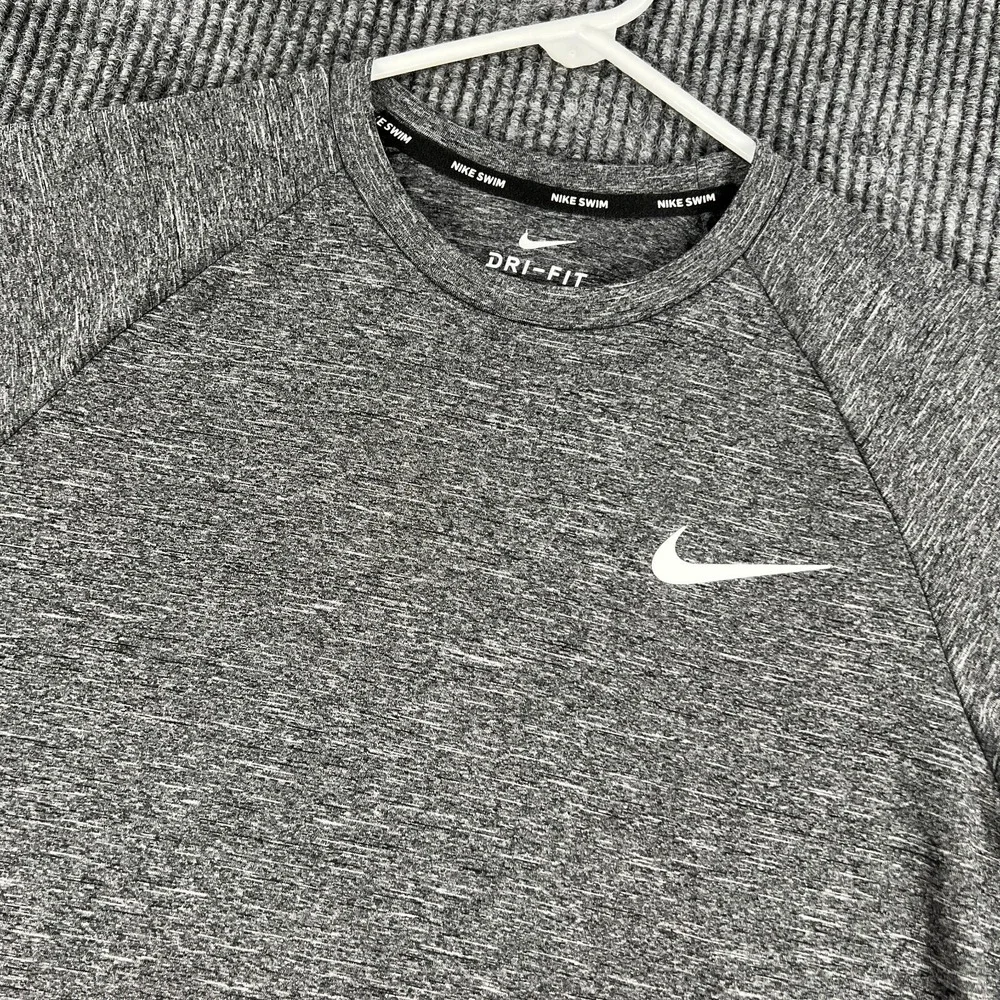 Nike Swim Shirt Mens Small Gray Short Sleeve Crew Dri Fit Training Active Casual
